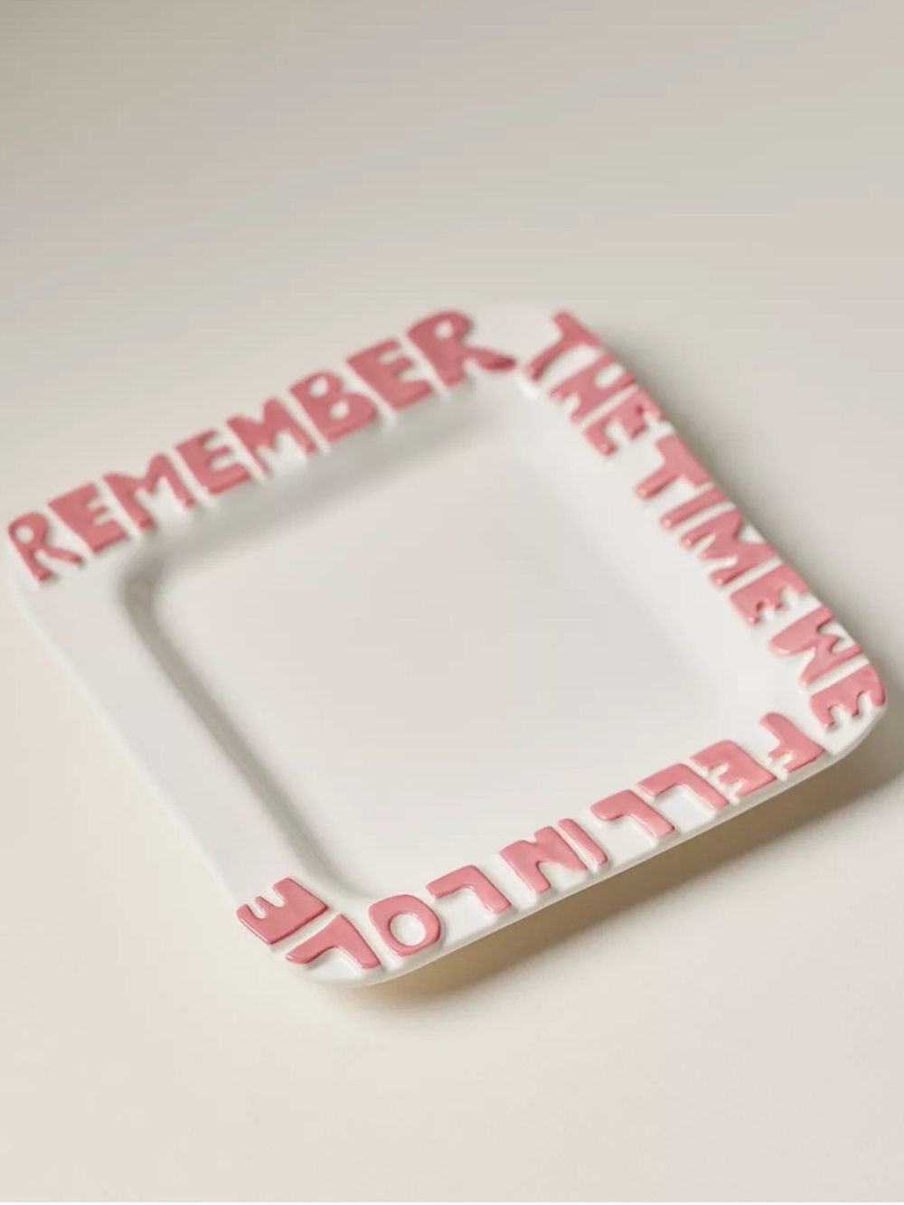 Anthropologie Trinket Dish Pink and White Square Stoneware Large Size
